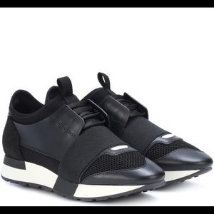 Balenciaga black leather, mesh sneaker